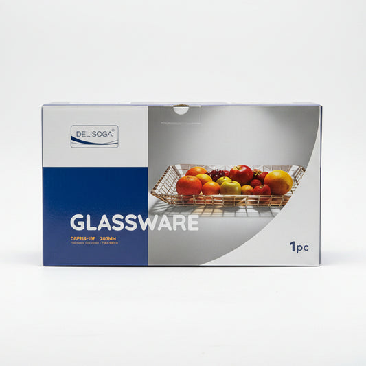 DELISOGA Rectangular Glass Fruit & Serving Tray with Gold Wire Frame