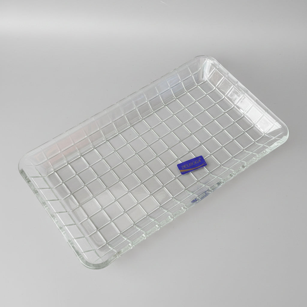 DELISOGA Rectangular Glass Fruit & Serving Tray with Gold Wire Frame