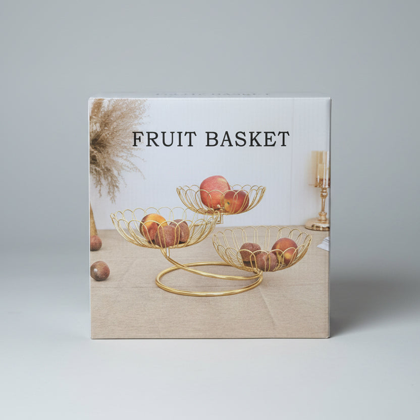 3-Tier Golden Metal Fruit Basket Stand