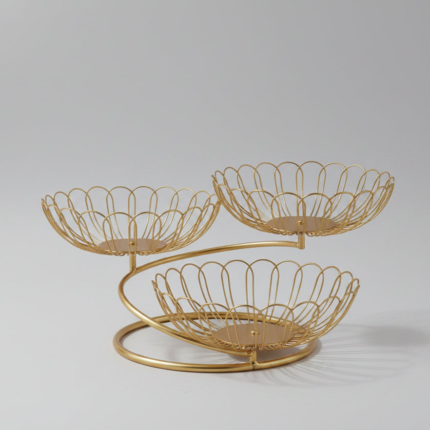 3-Tier Golden Metal Fruit Basket Stand