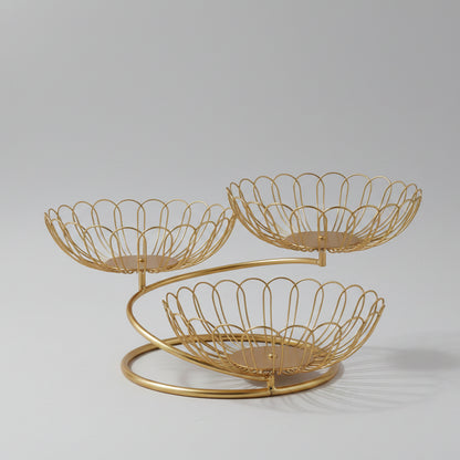 3-Tier Golden Metal Fruit Basket Stand