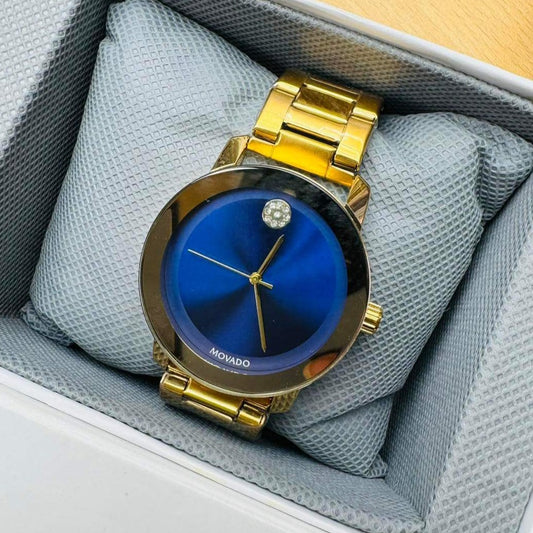 Movado Men's Museum Yellow Pvd Case with a Blue Dial on a Yellow Bracelet