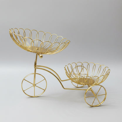 Luxurious 2-Tier Gold Bicycle Metal Fruit Basket & Snack Serving Holder