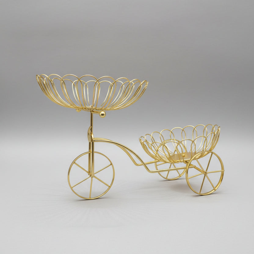 Luxurious 2-Tier Gold Bicycle Metal Fruit Basket & Snack Serving Holder