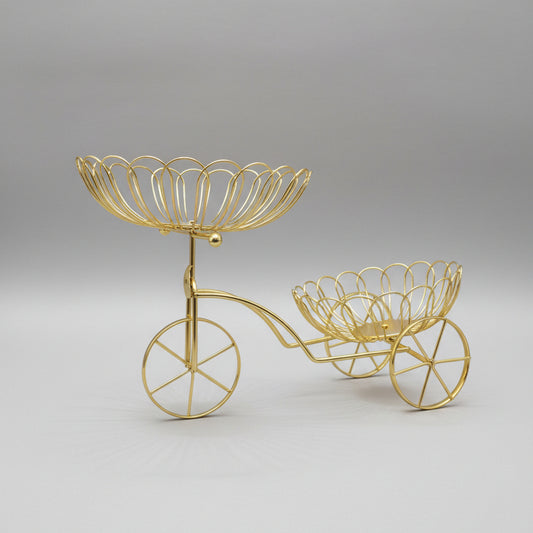 Luxurious 2-Tier Gold Bicycle Metal Fruit Basket & Snack Serving Holder