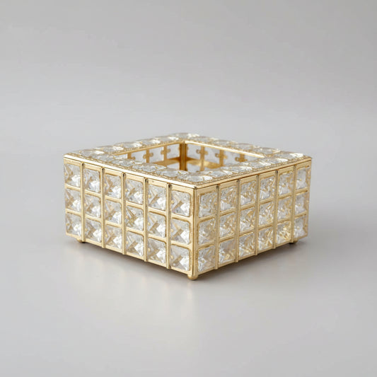 Luxurious Crystal Beaded Gold Metal Tissue Box Cover & Rectangular Organizer