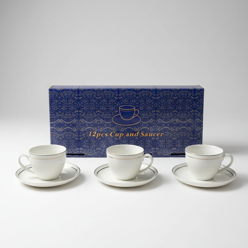 12-Piece Ceramic Tea Cup and Saucer Set (Service for 6)