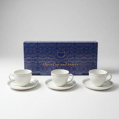 12-Piece Ceramic Tea Cup and Saucer Set (Service for 6)