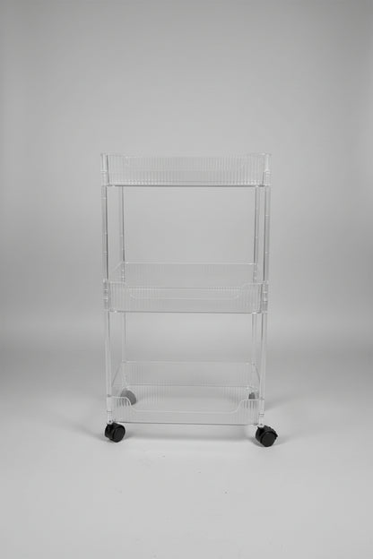 3-Tier Clear Acrylic Fluted Rolling Utility Cart – Mobile Storage Trolley