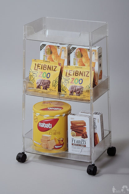3-Tier Clear Acrylic Fluted Rolling Utility Cart – Mobile Storage Trolley