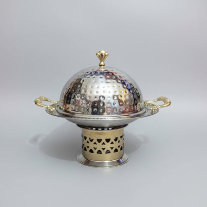 Stainless Steel Chafing Dish Hot Pot with Dome Lid & Candle Stand