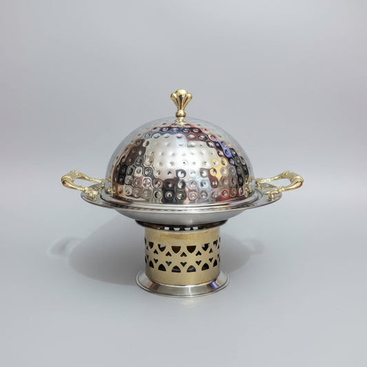 Stainless Steel Chafing Dish Hot Pot with Dome Lid & Candle Stand