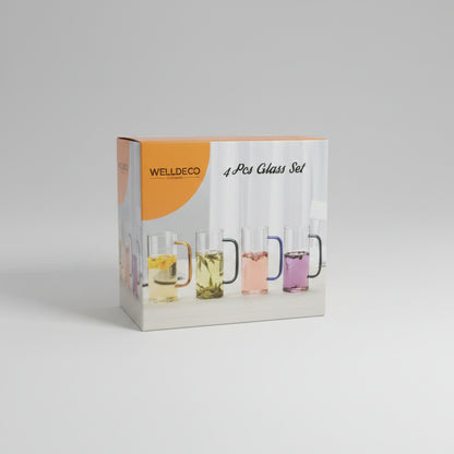 WELLDECO 4-Piece Colored Handle Glass Mug Set