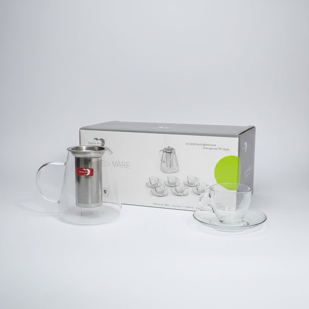 Green Apple 13-Piece Glass Teapot & Kahwa Cup Set