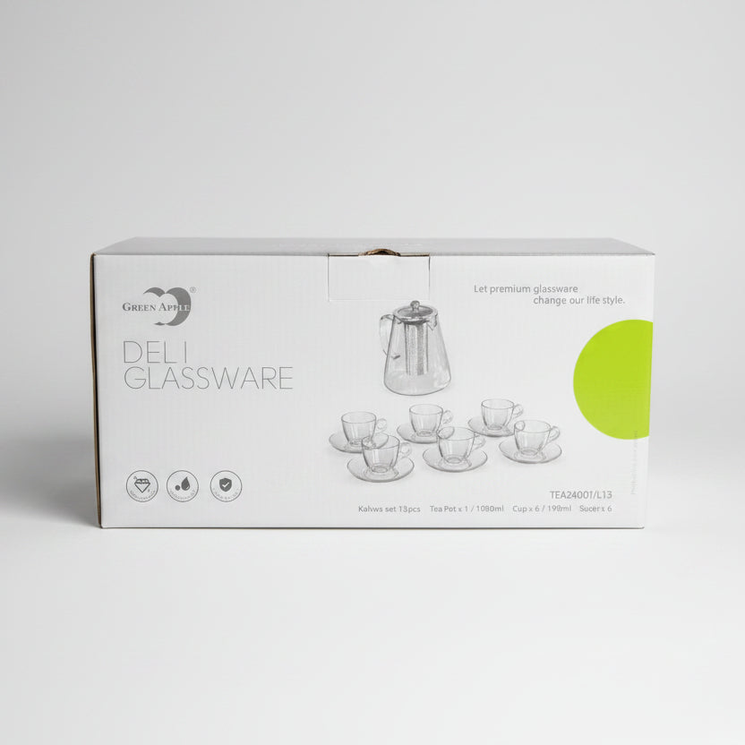 Green Apple 13-Piece Glass Teapot & Kahwa Cup Set