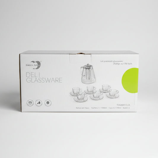 Green Apple 13-Piece Glass Teapot & Kahwa Cup Set