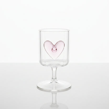 Pink Heart Embossed Stemmed Glass Cup (Ribbed Design)