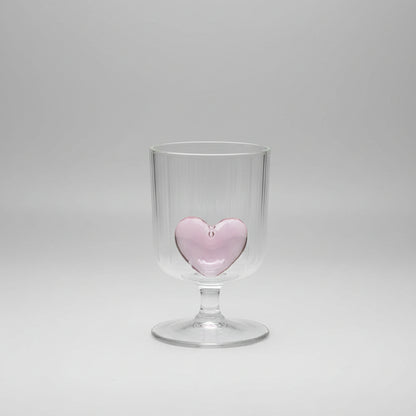 Pink Heart Embossed Stemmed Glass Cup (Ribbed Design)