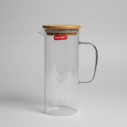 WELLDECO Heat-Resistant Borosilicate Glass Water Jug with Bamboo Lid