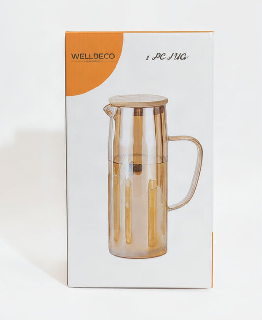 WELLDECO Heat-Resistant Borosilicate Glass Water Jug with Bamboo Lid
