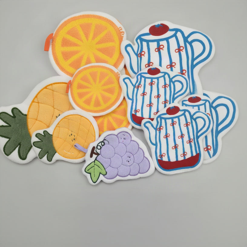 Cute Fruit & Teapot Plush Kitchen Hand Towels with Hanging Loop
