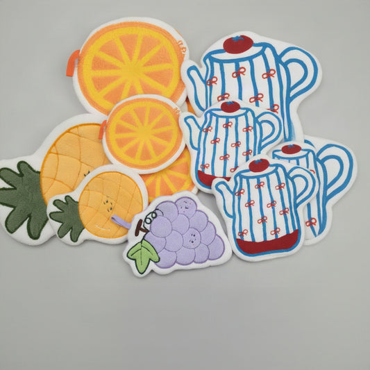 Cute Fruit & Teapot Plush Kitchen Hand Towels with Hanging Loop