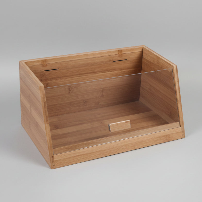 Natural Bamboo Bread Box with Clear Acrylic Drop-Down Window