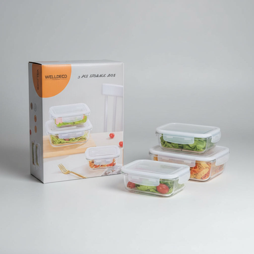 WELLDECO 3 Pcs Glass Storage Box Set with Airtight Locking Lids