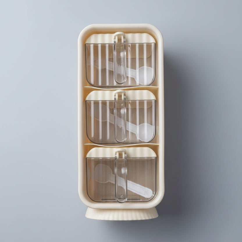 3-Grid Wall-Mounted Seasoning Box Rack Set with Spoons