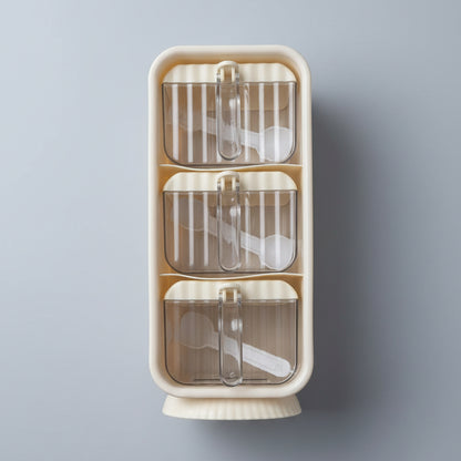 3-Grid Wall-Mounted Seasoning Box Rack Set with Spoons