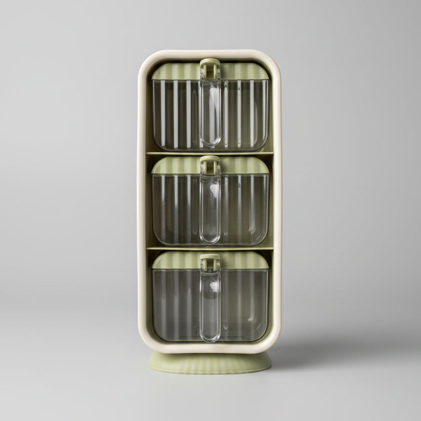 3-Grid Wall-Mounted Seasoning Box Rack Set with Spoons