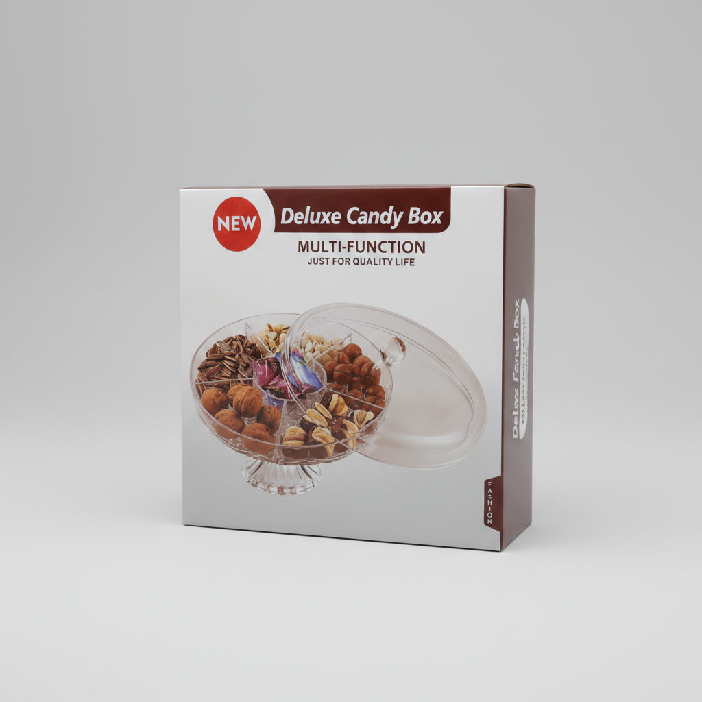 Deluxe Multi-Compartment Acrylic Candy & Dry Fruit Box with Lid & Pedestal Base