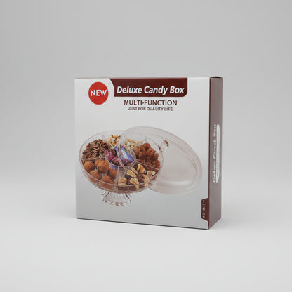 Deluxe Multi-Compartment Acrylic Candy & Dry Fruit Box with Lid & Pedestal Base