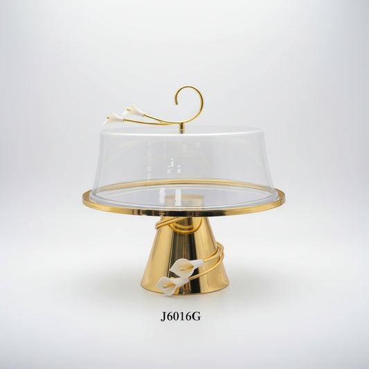 Luxury Golden Pedestal Cake & Fruit Stand with Glass Dome Cover