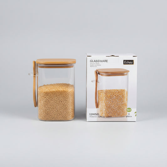 Echou Borosilicate Glass Storage Canister with Bamboo Lid & Wooden Spoon