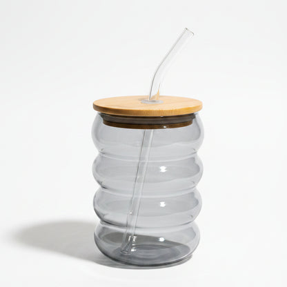 Echou 500ml Origami Ripple Glass Tumbler with Bamboo Lid & Glass Straw