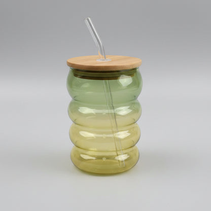 Echou 500ml Origami Ripple Glass Tumbler with Bamboo Lid & Glass Straw