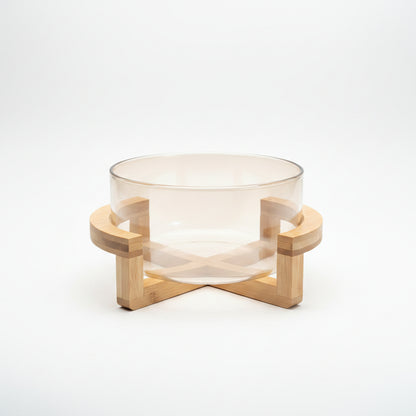 Premium Glass Serving Bowl with Wooden Stand For Fruit & Salad