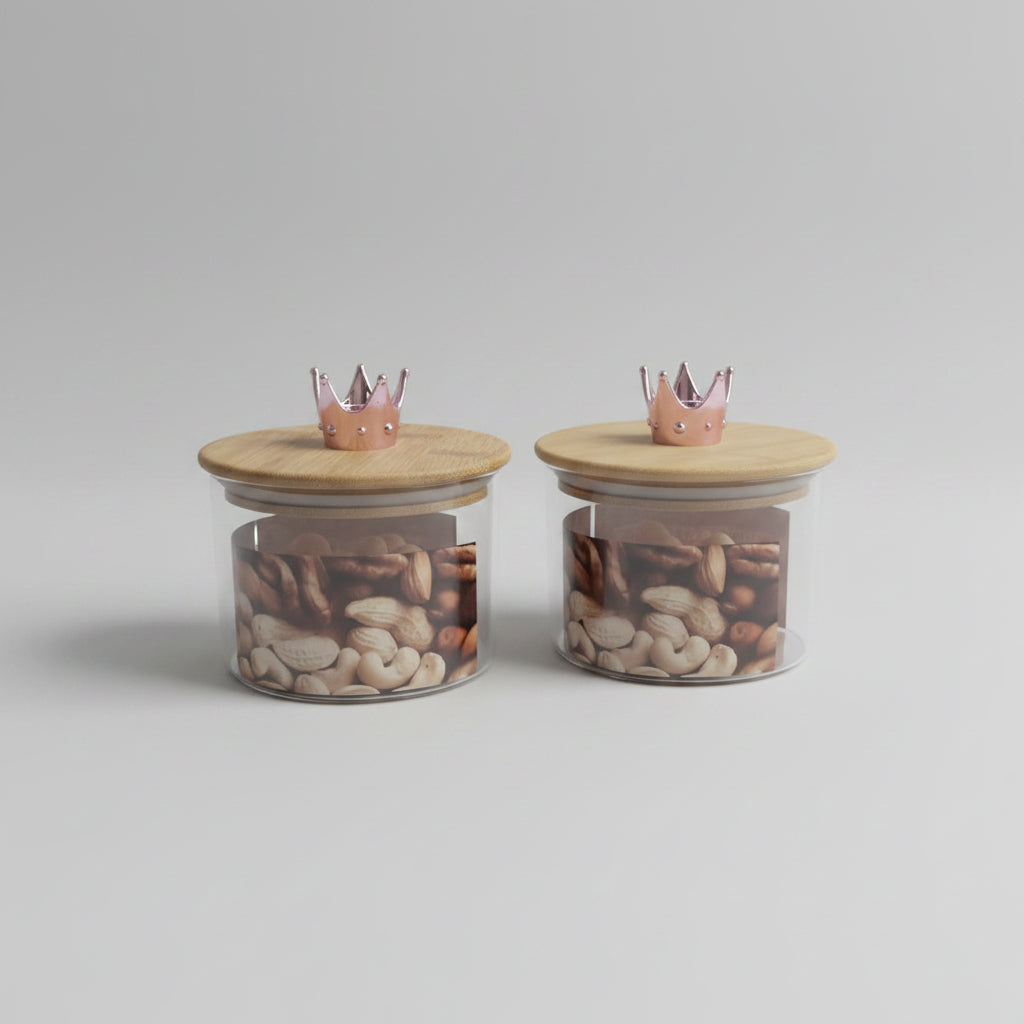 2-Piece Glass Storage Jar Set with Wooden Tray & Airtight Wooden Lids | Kitchen Counter Organizer