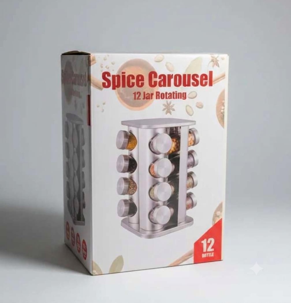 Rotating Spice Carousel Rack | Glass Spice Organizer Stand