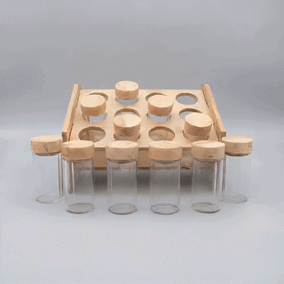 12 PCS Glass Spice Jar Set with Bamboo Lids & Wooden Rack