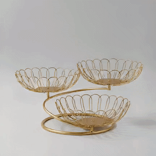 3-Tier Golden Metal Fruit Basket Stand