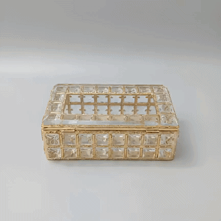 Luxurious Crystal Beaded Gold Metal Tissue Box Cover & Rectangular Organizer