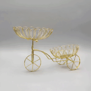 Luxurious 2-Tier Gold Bicycle Metal Fruit Basket & Snack Serving Holder