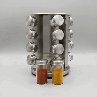 16PCS Jars Rotating Spice Carousel Rack | Glass Spice Organizer Stand