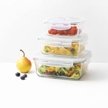 WELLDECO 3 Pcs Glass Storage Box Set with Airtight Locking Lids