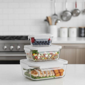WELLDECO 3 Pcs Glass Storage Box Set with Airtight Locking Lids