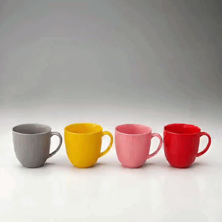 Premium Coffee Ribbed Ceramic Mug Set