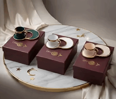 Elegant Ceramic Espresso Cup & Crescent Saucer Set with Gold Trim